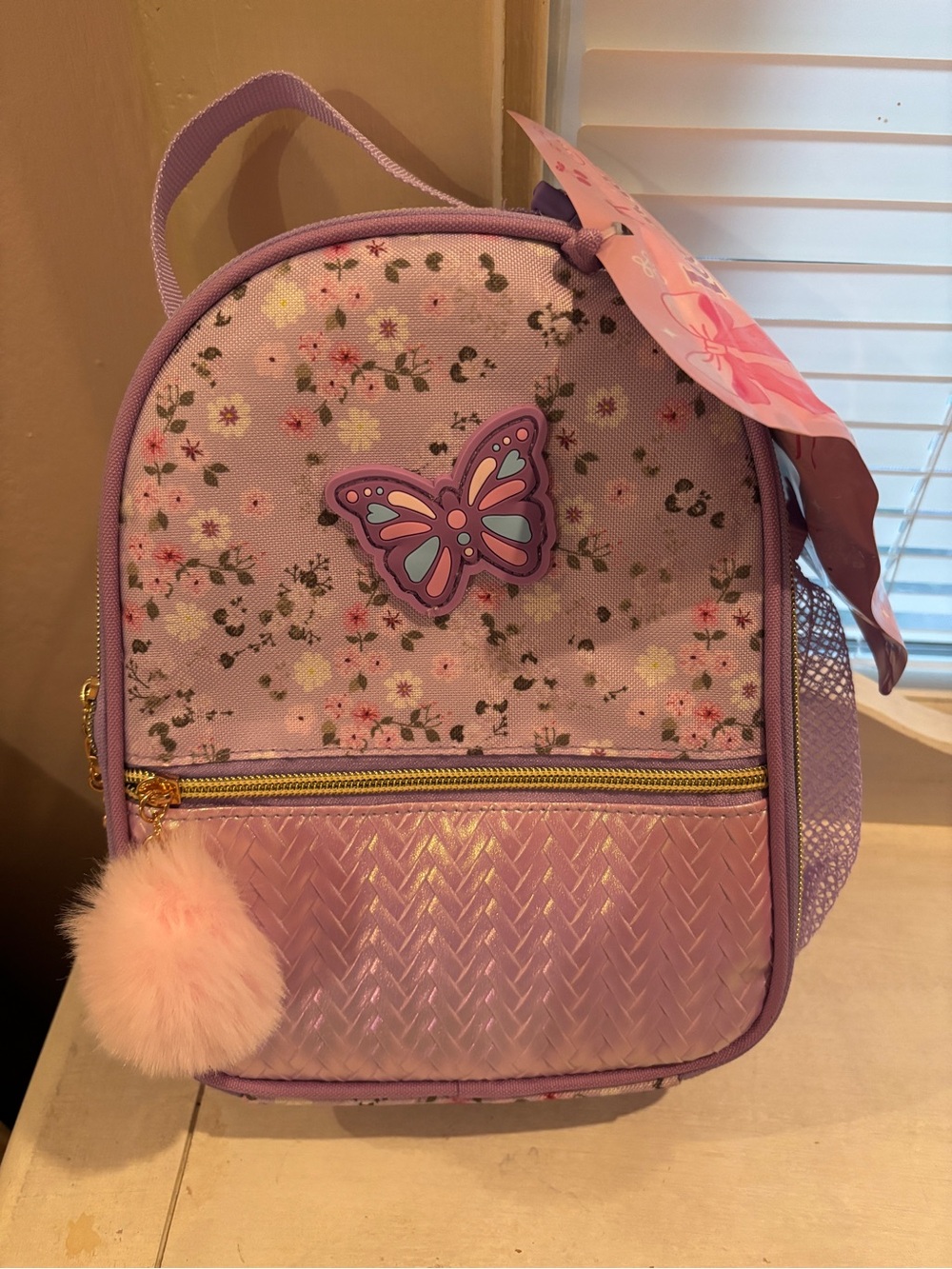Hot Focus Trendy Lunch Bag &Ice Pack Butterfly with Pom Pom NWT